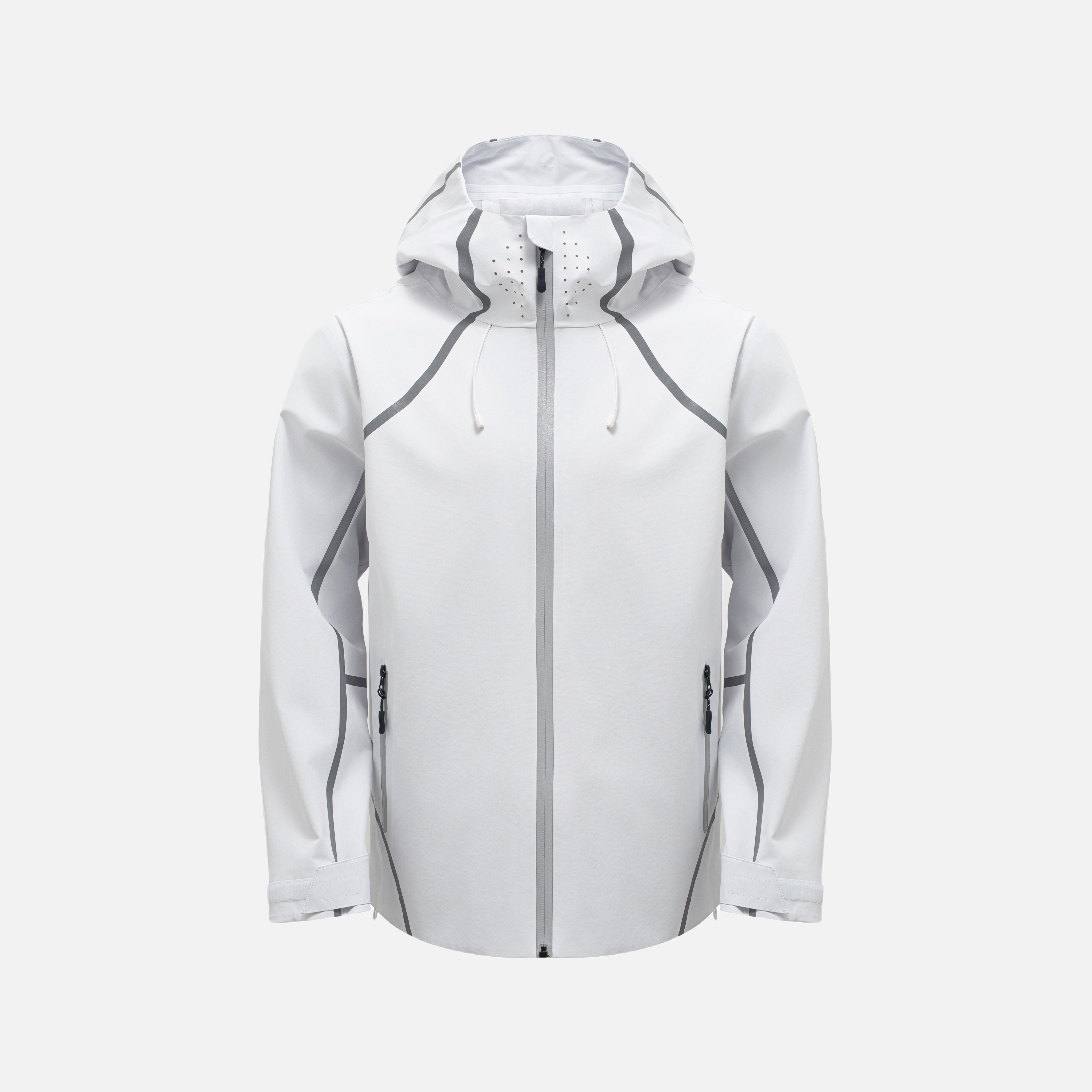 White Reflective Tape Waterproof Hooded Jacket